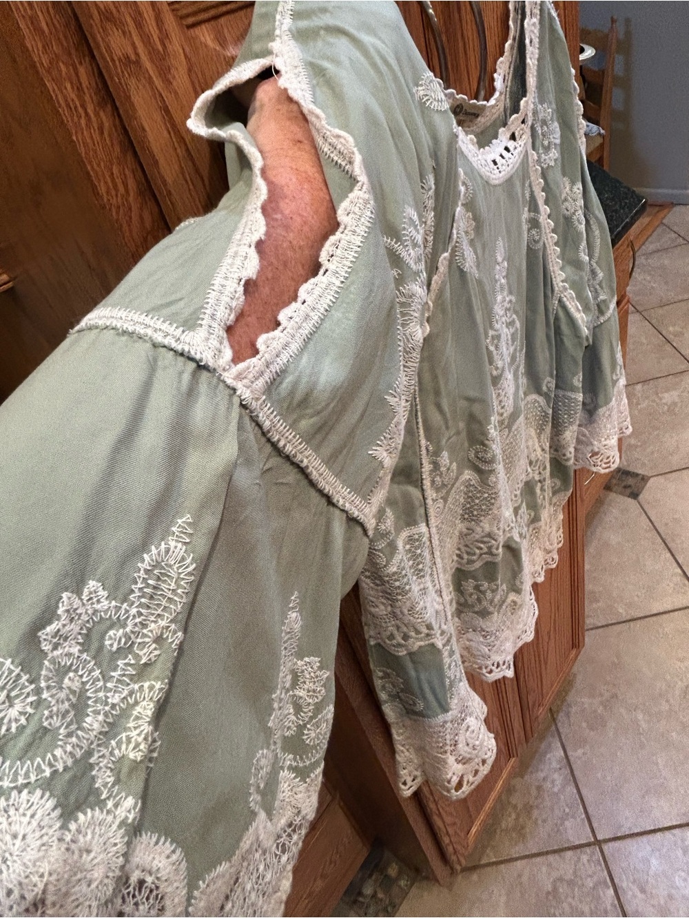 Democracy Sage Green Tunic with White Lace Embroidery - Picture 2 of 6